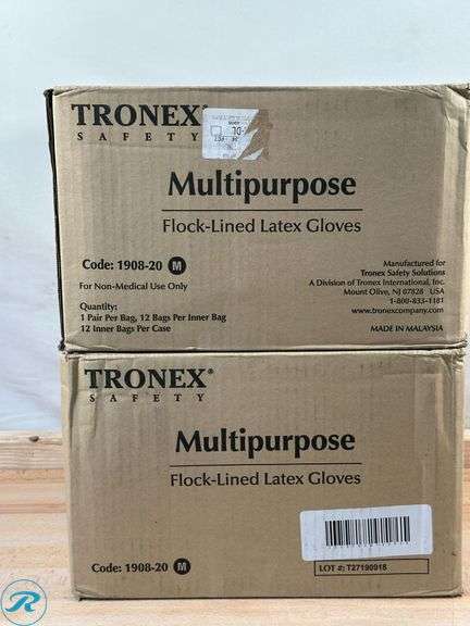 (2) Tronex Multipurpose Flock-Lined Latex Gloves, Medium, Yellow, 24 Per Pack, Case Of 12 Packs - Roller Auctions