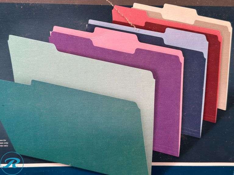 (5) Office Depot® Brand 2-Tone File Folders, 1/3 Cut, Letter Size, Assorted Jewel Tone Colors, Box Of 100- New - Roller Auctions