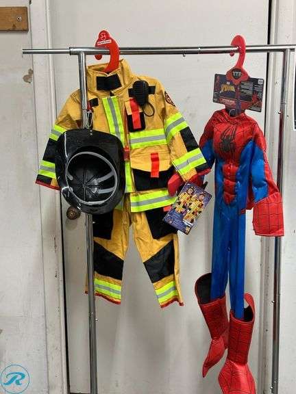 Kid's Fireman Costume, Age 3-4- New; Kid's Spiderman Costume, Age 3-4- New