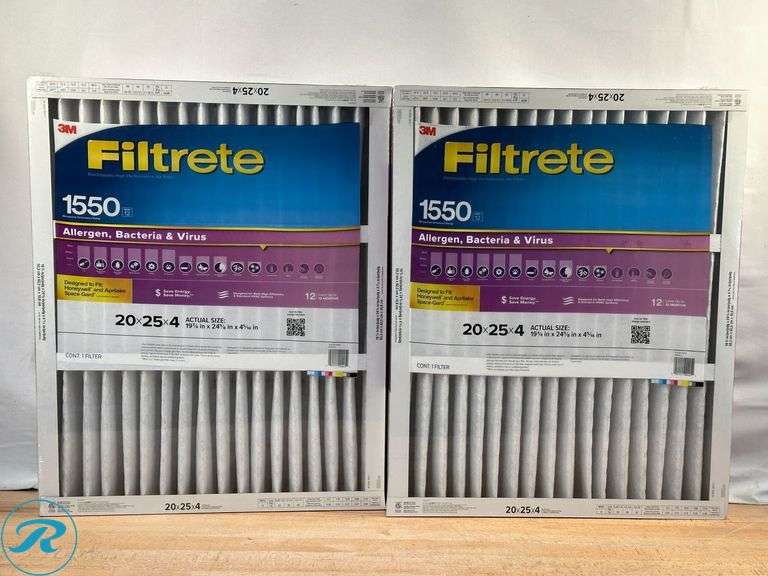Filtrete: 20x25x4 HVAC Furnace Air Filter, MPR 1550 MERV 12, Ultra Allergen Reduction, 2 Pack- New - Roller Auctions