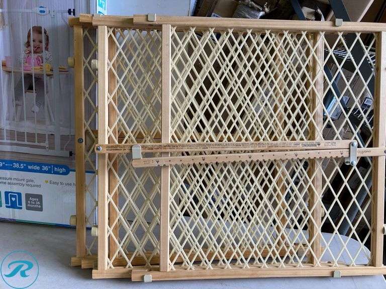 (4) Regalo safety gates including (1) extra wide 29-38" x 36" (1) extra tall 38.5" x 36" (2) Wooden Expanding gates - Roller Auctions