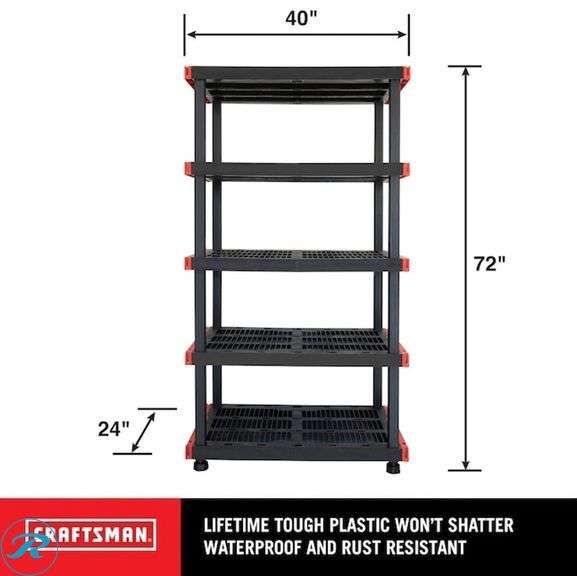 (2) New- CRAFTSMAN 5 -Tier Heavy Duty Black Plastic Utility shelving unit ( 40.0-in W x 24.0-in D x 72.0-in H ) - Roller Auctions