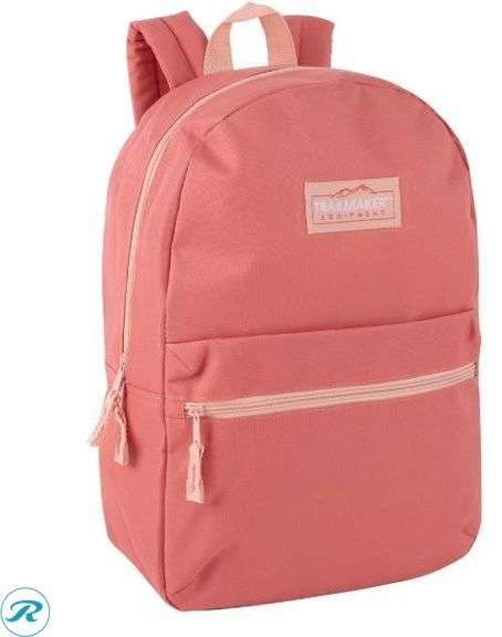 (10) Trail maker: Classic Solid Color 17 Inch Backpack with Front Zipper, School Supply Kit- New/ (5) Pink, (5) Coral - Roller Auctions