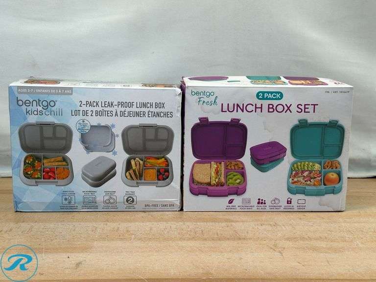 Bentgo: Kids Chill Lunch Box, 2pk- New; Bentgo: Fresh Lunch Box Set, 2pk (Purple/Green)- New/ Damaged Box - Roller Auctions