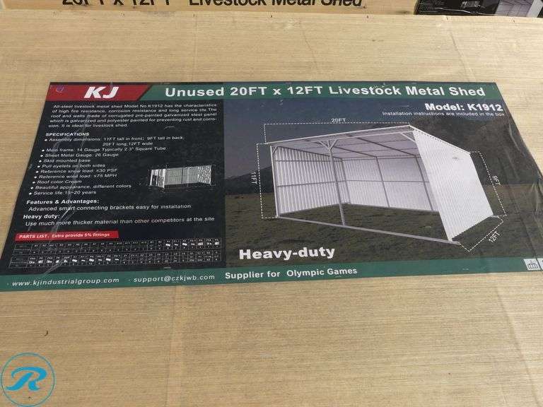 New KJ K1912 Livestock Metal Shed, 20' x 12' - Roller Auctions