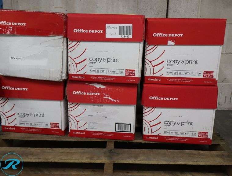 (6) Office Depot Copy & Print Paper 5000pc Per Case, 8.5" x 11", 92 Brightness, 20 Pounds - New/Damaged Box/Few Damaged - Roller Auctions