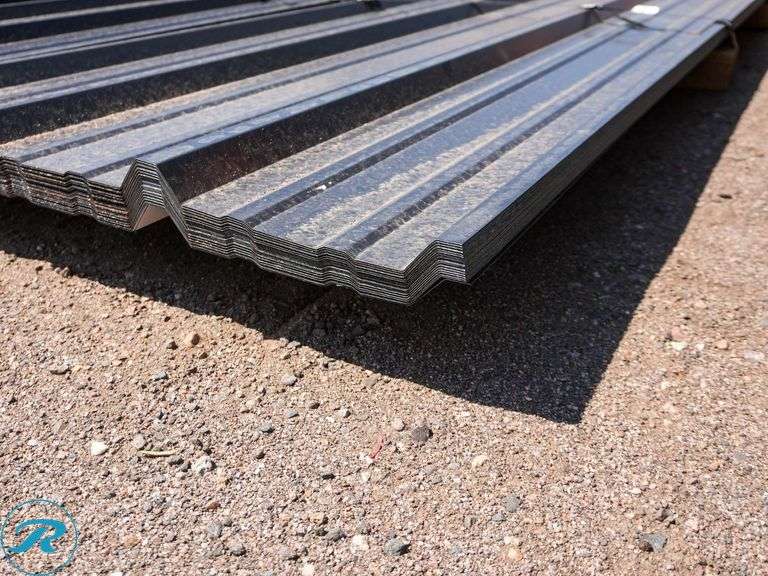 (50) New 28-Gauge Painted Galvanized R-Panels, 16' Long, 36" Coverage, Charcoal - Roller Auctions