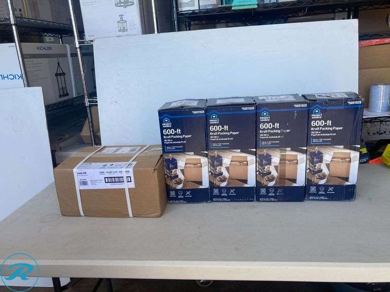 (5) New- (4) Project Source 12-in x 600-ft Packing paper (1) Elementree 1500 -Pack 11-in x 14-in Packing paper - Roller Auctions