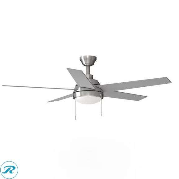 (1) New- Harbor Breeze Amberwood Easy2Hang 52-in Color-Changing Integrated LED Brushed Nickel with Walnut/Silver Blades Ceiling Fan With Light ( 5 -Blade ) - Roller Auctions