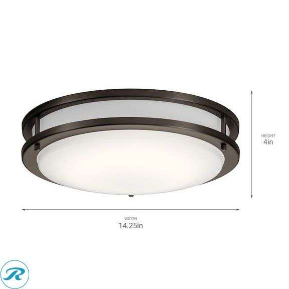 (1) New- Kichler Avon 1 -Light 14-in Antique Bronze Integrated LED Flush Mount Light - Roller Auctions