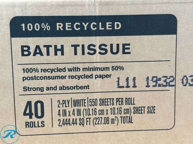 (2) Highmark® ECO 2-Ply Toilet Paper, 100% Recycled, 550 Sheets Per Roll, Case Of 40 Rolls- New/ Damaged Box - Roller Auctions