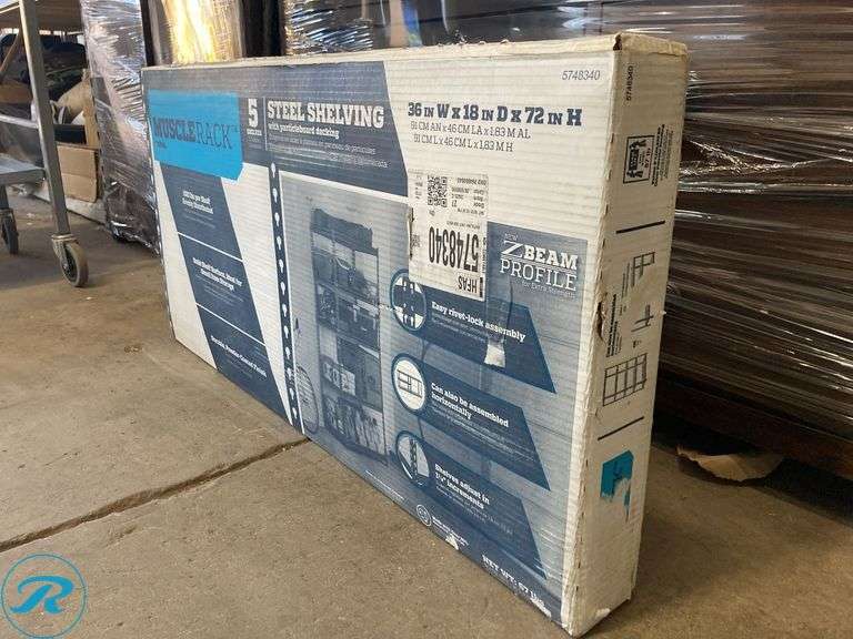 (1) New- Muscle Rack 5 -Tier Heavy Duty Black Metal Utility shelving unit ( 36-in W x 18-in D x 72-in H ) - Roller Auctions