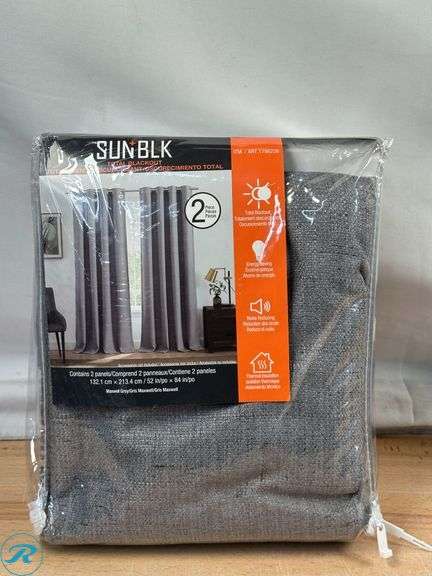 SunBlk: Maxwell Total Blackout Window Curtains, 52” x 84”, 2-piece Set, Ivory- Like New; SunBlk: Maxwell Total Blackout Window Curtains, 52” x 84”, 2-piece Set,Grey-New - Roller Auctions