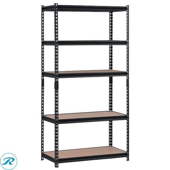 (1) New- Muscle Rack 5 -Tier Heavy Duty Black Metal Utility shelving unit ( 36-in W x 18-in D x 72-in H ) - Roller Auctions