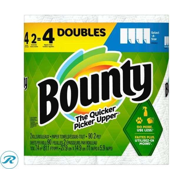 (4) Bounty Select-A-Size 2-Ply Paper Towels, Double Roll, 11" x 6", White, 90 Sheets Per Roll, Pack Of 12 Rolls- New - Roller Auctions