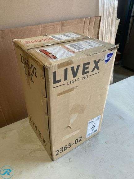 (1) New- Livex Lighting Georgetown 3 -Light Polished brass Traditional Beveled glass Lantern Medium Outdoor Hanging Pendant light - Roller Auctions