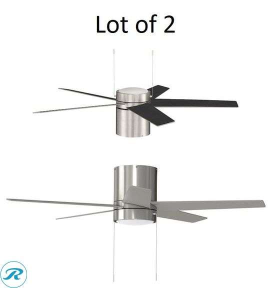 (2) New-Harbor Breeze Quonta 52-in Integrated LED Flush Mount Brushed Nickel with Matte Black/Brushed Nickel Blades Ceiling Fan With Light ( 5 -Blade ) - Roller Auctions