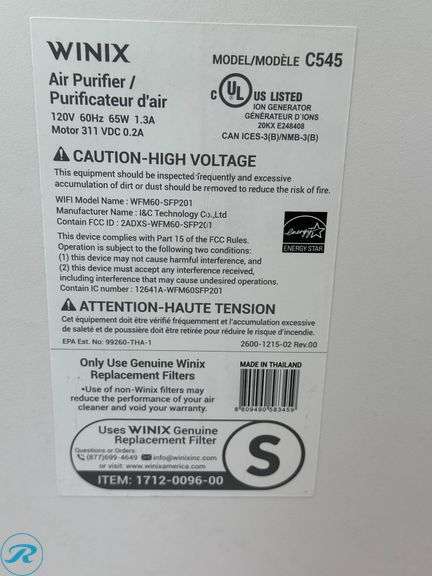 Winix True HEPA 4 Stage Air Purifier with Wi-Fi and Additional Filter - Used - Roller Auctions