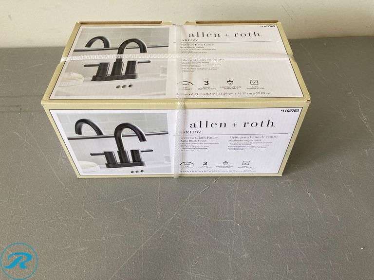 (1) New- allen + roth Harlow Matte Black 4-in centerset 2-handle ...