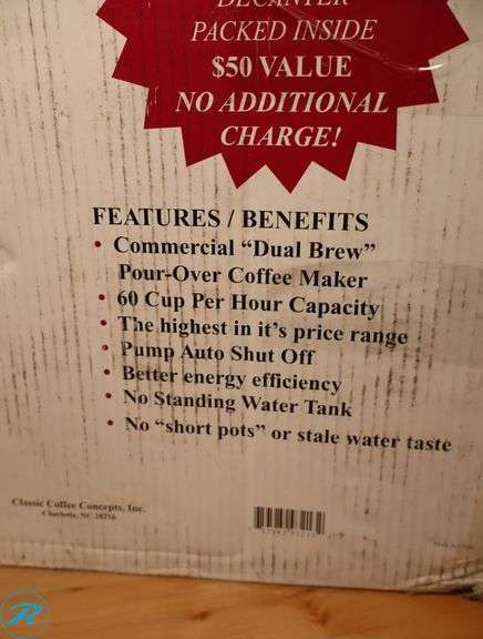 Classic Coffee Concepts RCB130 Commercial Dual Brew Pour Over Coffee Maker - Used/Tested - Roller Auctions