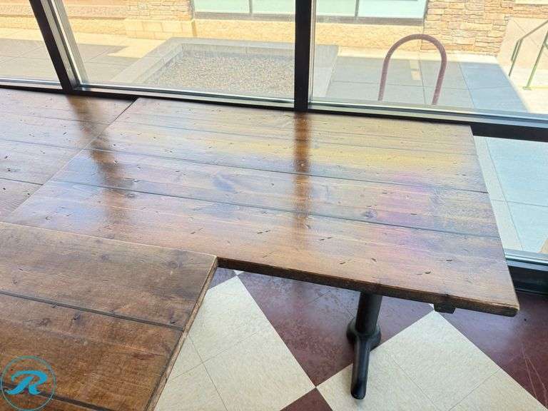Wood Dining Tables with Black Metal Bases, (7) 48 in x 29 in and (1) 24 in x 29 in - Roller Auctions
