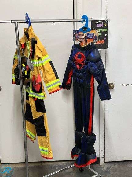 Kid's Fireman Costume, Age 7-8- New/ Has a Tear; Kid's Spiderman Costume, Miles Edition, Age 7-8- New