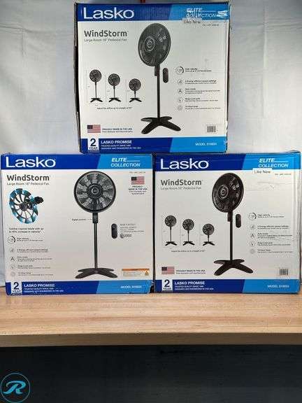 (3) Lasko: Windstorm Pedestal Fan- Like New - Roller Auctions