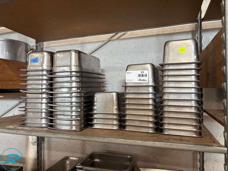 (26) 1/3 Size, (26) 1/6 Size 4in Deep, & (10) 1/2 Size 6in Deep Stainless Steel Insert Pans