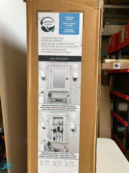 (1) New- Zenna Home 22.38-in x 27.19-in Surface Mount White Mirrored Rectangle Medicine Cabinet - Roller Auctions
