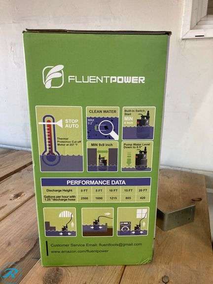 (1) New- FLUENTPOWER 1/2-HP 110 -Volt 41.7-Gallon Plastic Submersible sump pump - Roller Auctions
