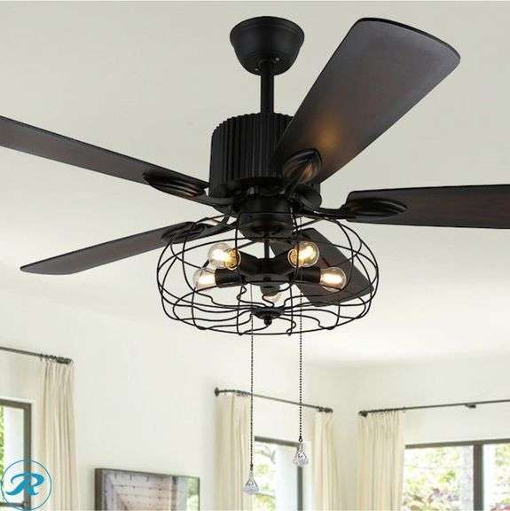 (1) New- Cusp Barn BD2011 52-in Black with Wood Blades Ceiling Fan Without Light - Remote Included ( 5 -Blade ) - Roller Auctions
