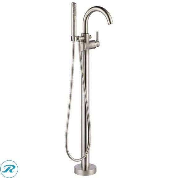 (1) New- Delta Contemporary Stainless 1-handle Freestanding Mid-arc Bathtub Faucet with Hand Shower