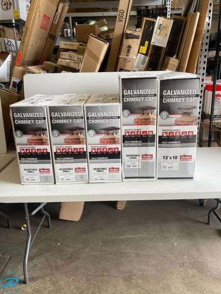 (5) New- (3) Shelter 13-in W x 13-in L Black Galvanized steel Square Chimney Cap (1) Shelter 13.0-in W x 18.0-in L Black Galvanized steel Rectangular Chimney Cap (1) Shelter 13-in W x 13-in L Black Galvanized steel Square Chimney Cap - Roller Auctions