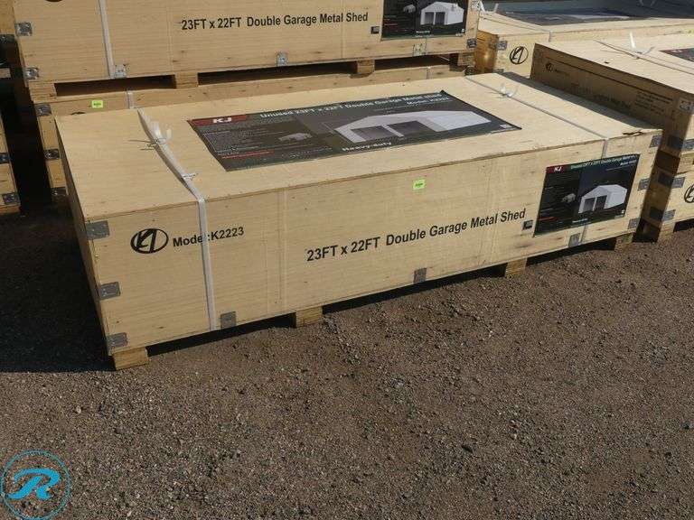 New KJ K2223 Double Garage Metal Shed, 23' x 22' x 13' High - Roller Auctions