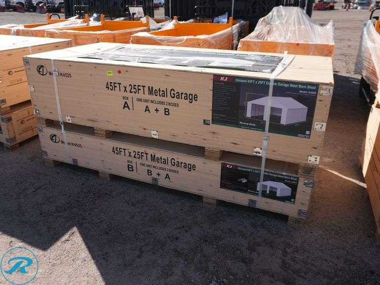 New KJ K4525 Double Garage Steel Barn Shed, 45' x 25' x 14' High - Roller Auctions