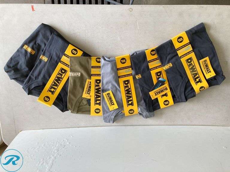 (6) New- DeWalt Mens knit short sleeve graphic t shirts (2xl) (black, grey, Green) See photos - Roller Auctions