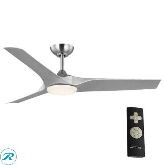 (1) New- ALTITUDE Gossamer 52-in Color-Changing Outdoor Brushed Nickel with Silver Blades Ceiling Fan With Light - Remote Included ( 3 -Blade ) - Roller Auctions