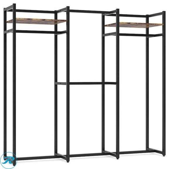 (1) New- Tribesigns Rustic Brown and Black Steel Clothing rack - Roller Auctions