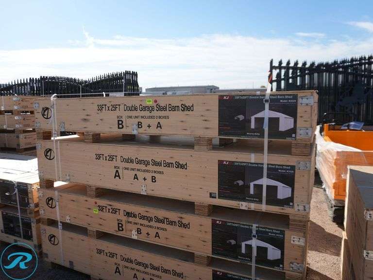 New KJ K3325 Double Garage Metal Shed, 33' x 25' - Roller Auctions
