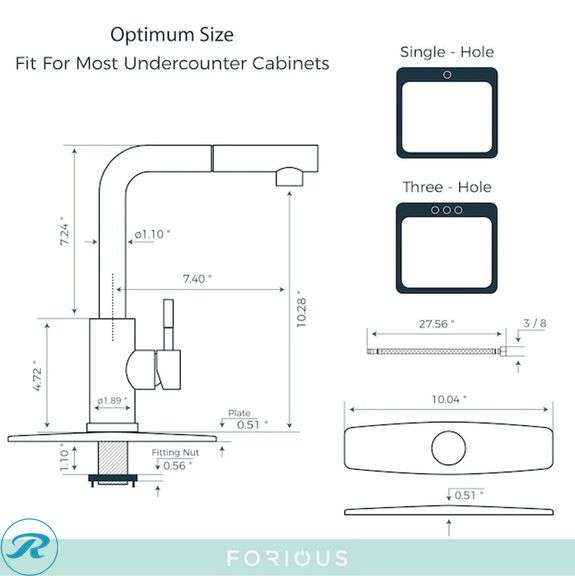 (1) New- FORIOUS Kitchen Faucet Brushed Nickel Single Handle Deck-mount Pull-down Kitchen Faucet with Sprayer ( Deck Plate Included ) - Roller Auctions