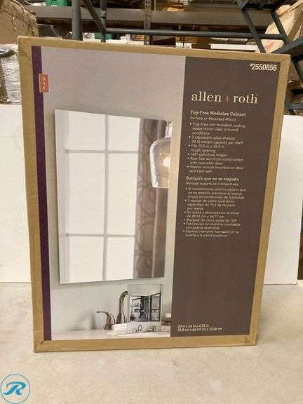(1) New- allen + roth 20-in x 26-in Fog Free Surface/Recessed Mount Silver Mirrored Square Soft Close Medicine Cabinet - Roller Auctions