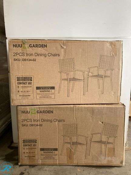 (4) New- Nuu Garden Patio Chairs Stackable Black Iron Frame Stationary Dining Chair with Solid Seat (total of 4 chairs) - Roller Auctions