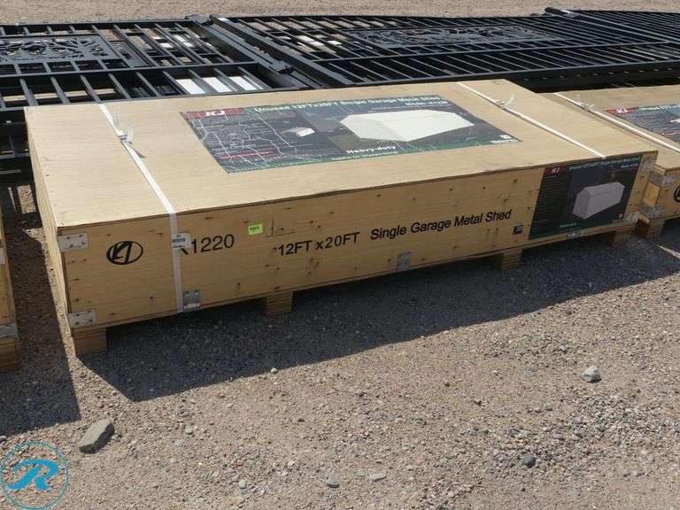 New KJ K1220 Single Garage Metal Shed, 12' x 20' x 9' High - Roller Auctions
