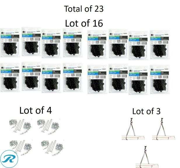 (23) New (16) RELIABILT 10.0-ft x Weldless Powder Coated Steel Chain (By-the-Roll) (3) Metalux Stainless steel Chain cable (4) Lithonia Lighting 3.0-ft Silver Lighting Chain - Roller Auctions