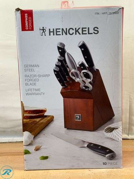 Henckels: Knife Set, 10-piece- Used/ Damaged Block/ Missing Scissors - Roller Auctions