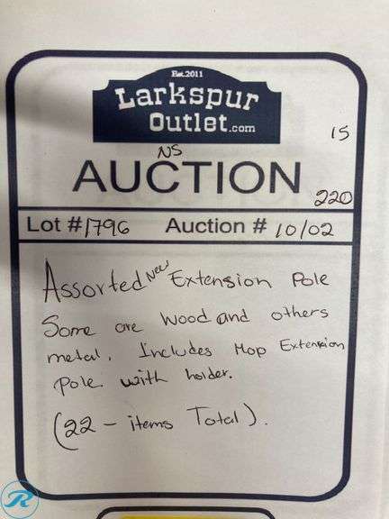 (22) New- Assorted Extension Poles Some are wood and some metal includes mop extension pole with holder - Roller Auctions