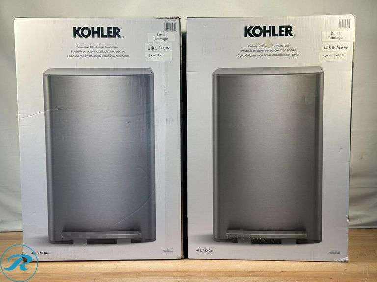 (2) Kohler 47L Step Trash Can - Like New - (1) Small Dent, (1) Small Scratches - Roller Auctions