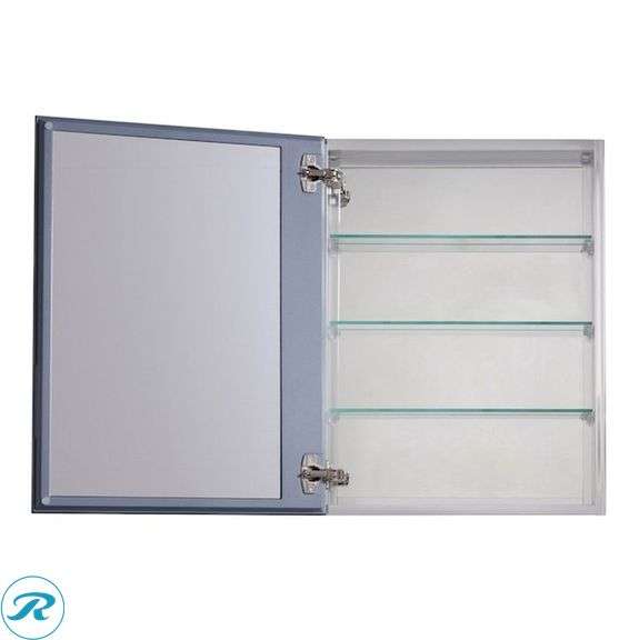 (1) New- allen + roth 20-in x 26-in Fog Free Surface/Recessed Mount Silver Mirrored Square Soft Close Medicine Cabinet - Roller Auctions