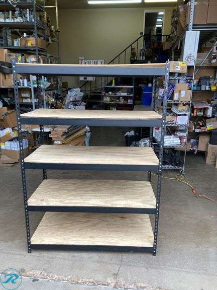 (1) Out of Box- Heavy Duty 5-Tier Metal Storage Shelf with wood shelves Perfect condition - Roller Auctions