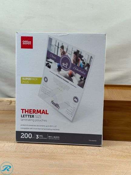 Office Depot® Brand Laminating Pouches, Menu Size, 5 mil, 11-1/2" x 17-1/2", Pack Of 100 Pouches- New; Office Depot® Brand Laminating Pouches, Letter Size, 9" x 11-1/2", Pack Of 200 Pouches- New; Scotch® Thermal Laminating Pouches, 8.9" x 14.4", 20 Laminating Sheets, Fits Legal Size- New/ Some Missing - Roller Auctions
